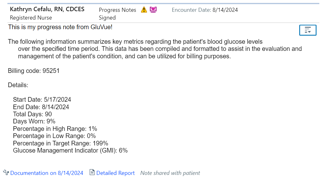 GluVue progress note